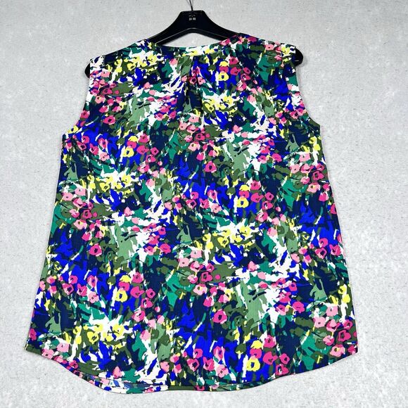 J. Crew Blouse Womens Size 4 Multicolor Floral Abstract Sleeveless with V Neck - Picture 8 of 11